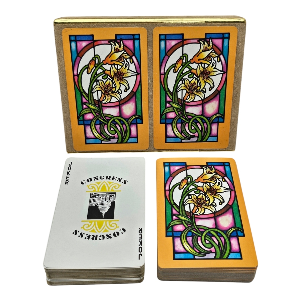 Vintage CONGRESS DOUBLE DECK PLAYING CARDS Stained Glass Flowers - Picture 2 of 4
